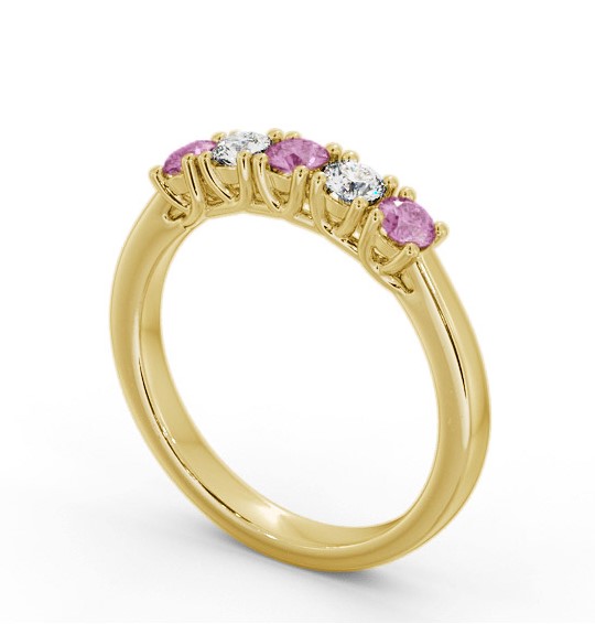 Five Stone Pink Sapphire and Diamond 0.65ct Ring 9K Yellow Gold GEM113_YG_PS_THUMB1