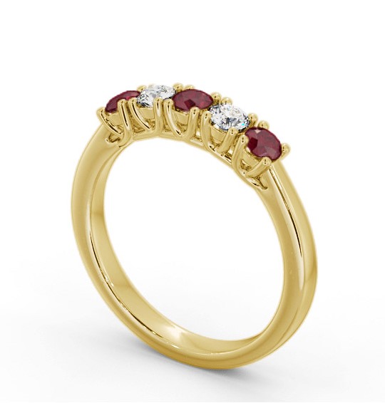 Five Stone Ruby and Diamond 0.65ct Ring 18K Yellow Gold GEM113_YG_RU_THUMB1