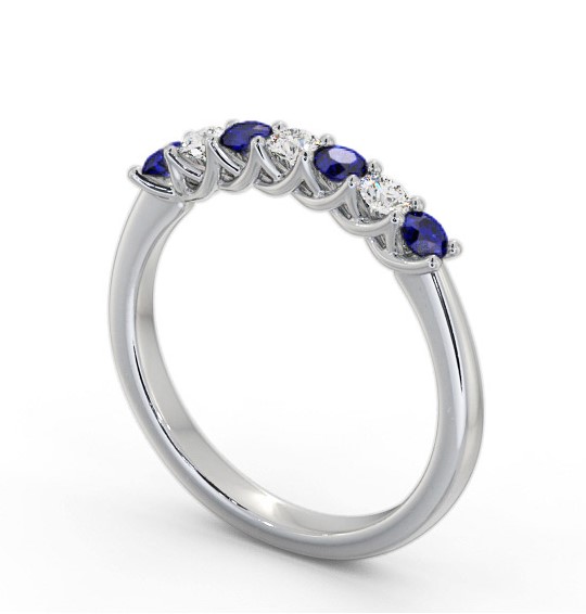 Seven Stone Blue Sapphire and Diamond 0.54ct Ring 9K White Gold GEM115_WG_BS_THUMB1