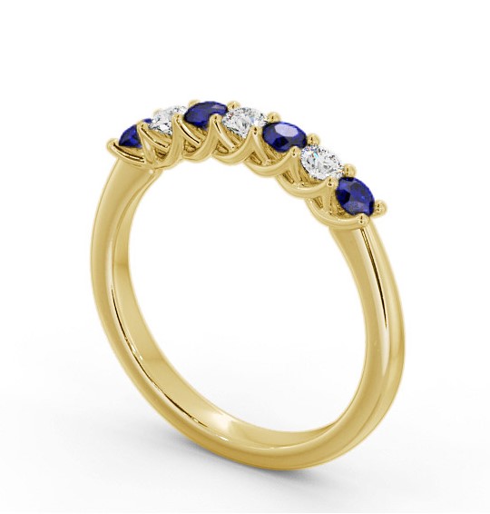 Seven Stone Blue Sapphire and Diamond 0.54ct Ring 18K Yellow Gold GEM115_YG_BS_THUMB1