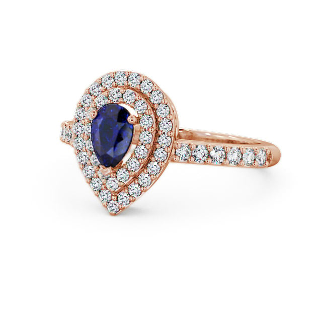 Halo Blue Sapphire and Diamond 0.97ct Ring 9K Rose Gold - Elvira GEM11_RG_BS_FLAT