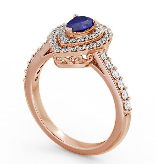 Halo Blue Sapphire and Diamond 0.97ct Ring 9K Rose Gold - Elvira GEM11_RG_BS_THUMB1