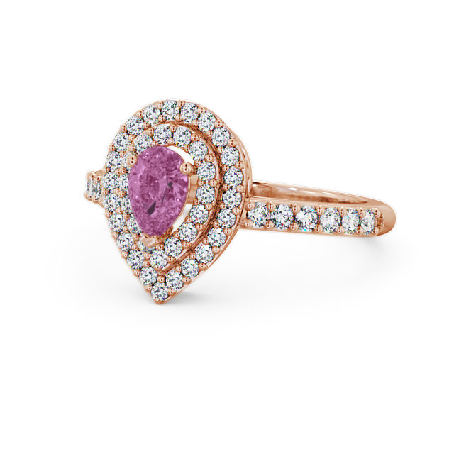 Halo Pink Sapphire and Diamond 0.97ct Ring 9K Rose Gold - Elvira GEM11_RG_PS_FLAT