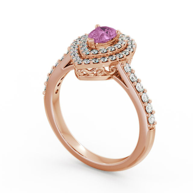 Halo Pink Sapphire and Diamond 0.97ct Ring 18K Rose Gold - Elvira