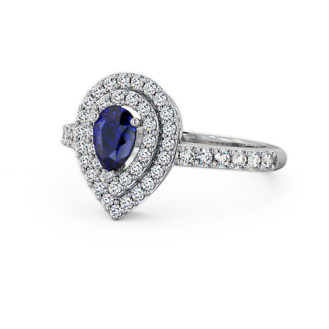 Halo Blue Sapphire and Diamond 0.97ct Ring 9K White Gold - Elvira GEM11_WG_BS_FLAT