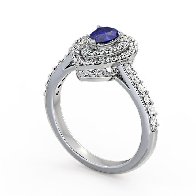 Halo Blue Sapphire and Diamond 0.97ct Ring Palladium - Elvira GEM11_WG_BS_SIDE