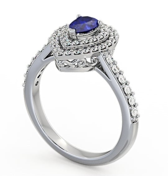 Halo Blue Sapphire and Diamond 0.97ct Ring 18K White Gold - Elvira GEM11_WG_BS_THUMB1