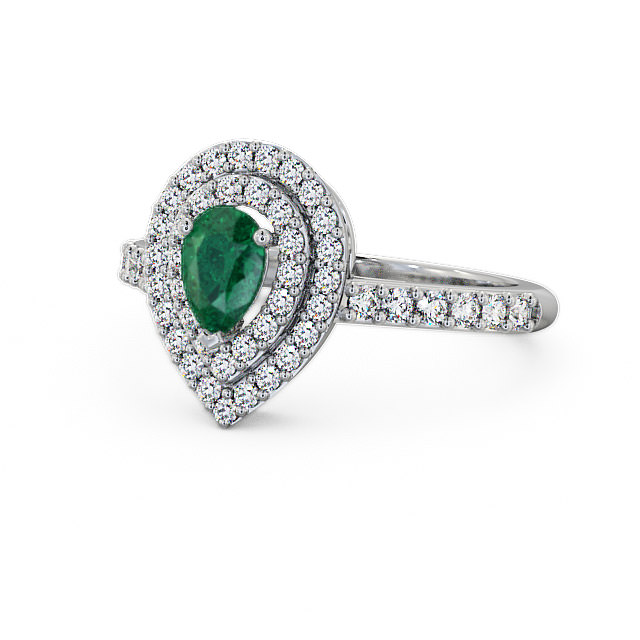 Halo Emerald and Diamond 0.92ct Ring Palladium - Elvira GEM11_WG_EM_FLAT