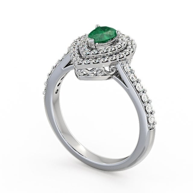 Halo Emerald and Diamond 0.92ct Ring 18K White Gold - Elvira GEM11_WG_EM_SIDE