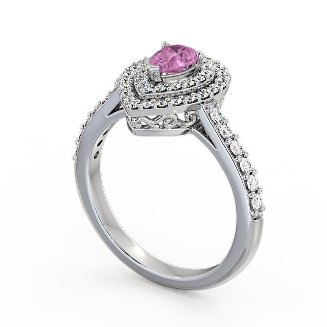 Halo Pink Sapphire and Diamond 0.97ct Ring Platinum - Elvira GEM11_WG_PS_SIDE