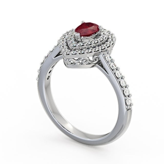 Halo Ruby And Diamond 0.97ct Ring 18K White Gold Elvira