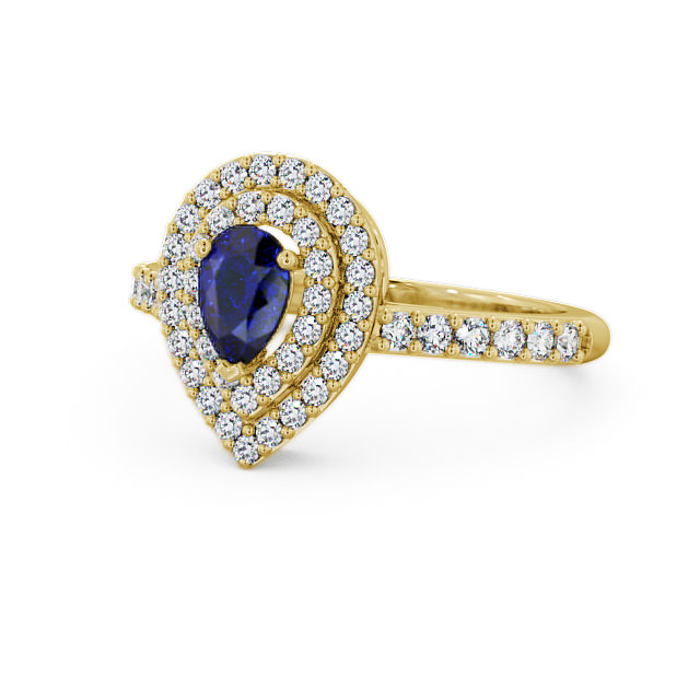 Halo Blue Sapphire and Diamond 0.97ct Ring 9K Yellow Gold - Elvira GEM11_YG_BS_FLAT