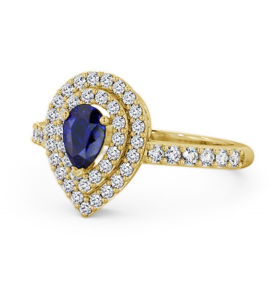  Halo Blue Sapphire and Diamond 0.97ct Ring 18K Yellow Gold - Elvira GEM11_YG_BS_THUMB2 