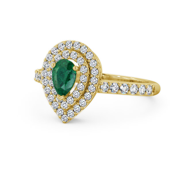 Halo Emerald and Diamond 0.92ct Ring 18K Yellow Gold - Elvira GEM11_YG_EM_FLAT