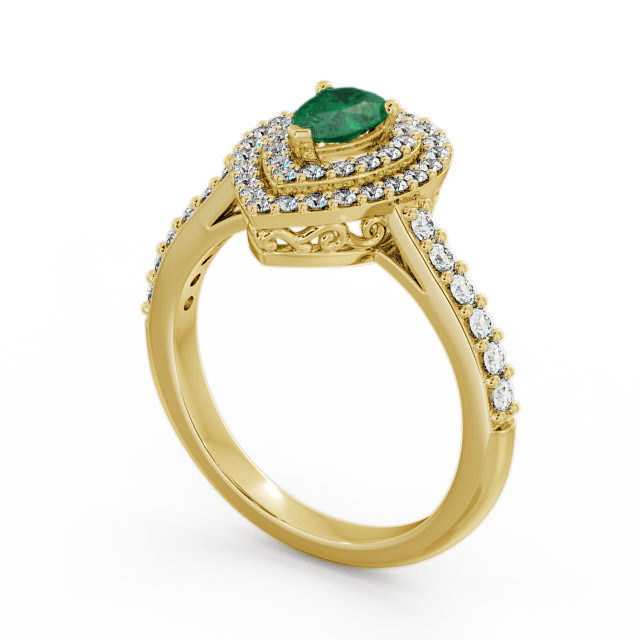 Halo Emerald and Diamond 0.92ct Ring 9K Yellow Gold - Elvira GEM11_YG_EM_SIDE