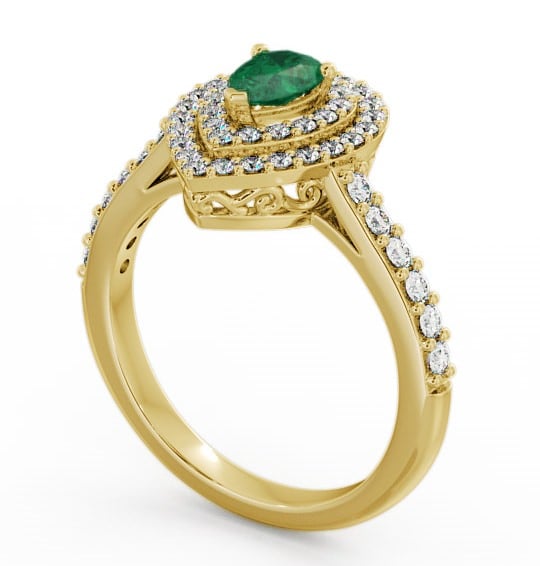 Halo Emerald and Diamond 0.92ct Ring 9K Yellow Gold - Elvira GEM11_YG_EM_THUMB1