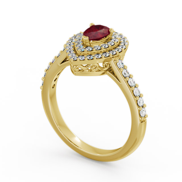 Halo Ruby and Diamond 0.97ct Ring 9K Yellow Gold - Elvira GEM11_YG_RU_SIDE