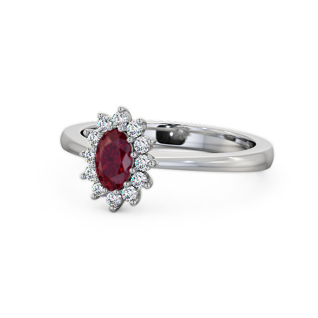 Cluster Ruby and Diamond 0.52ct Ring 18K White Gold - Louvel GEM12_WG_RU_FLAT