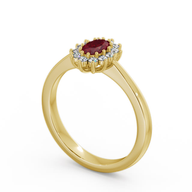 Cluster Ruby and Diamond 0.52ct Ring 18K Yellow Gold - Louvel GEM12_YG_RU_SIDE