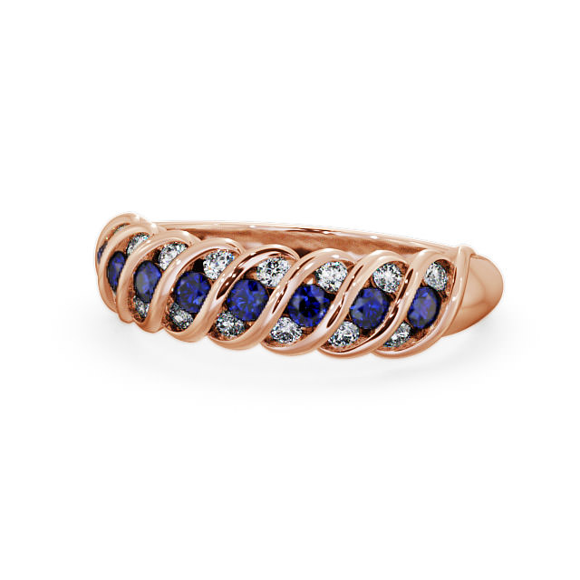 Half Eternity Blue Sapphire and Diamond 0.56ct Ring 18K Rose Gold - Reneta GEM13_RG_BS_FLAT