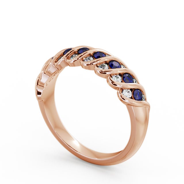 Half Eternity Blue Sapphire and Diamond 0.56ct Ring 9K Rose Gold - Reneta