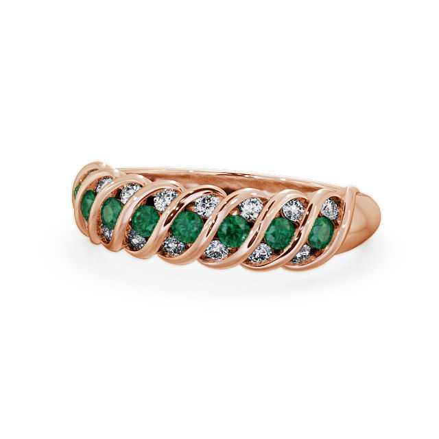 Half Eternity Emerald and Diamond 0.47ct Ring 18K Rose Gold - Reneta GEM13_RG_EM_FLAT