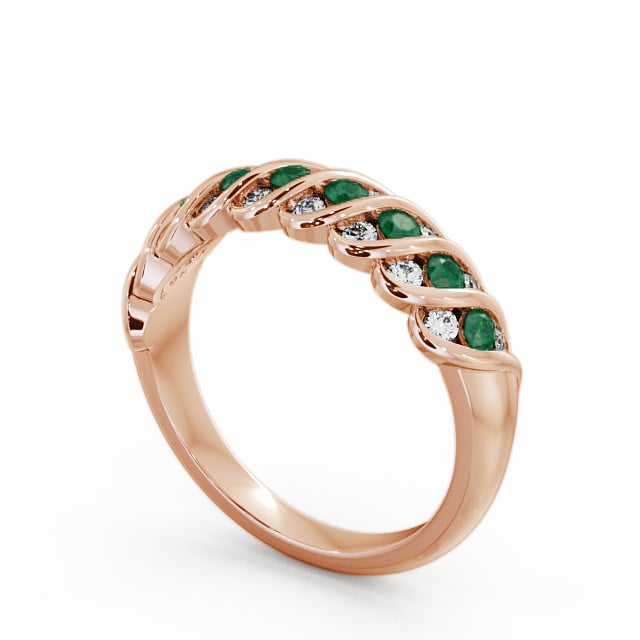 Half Eternity Emerald and Diamond 0.47ct Ring 9K Rose Gold - Reneta GEM13_RG_EM_SIDE