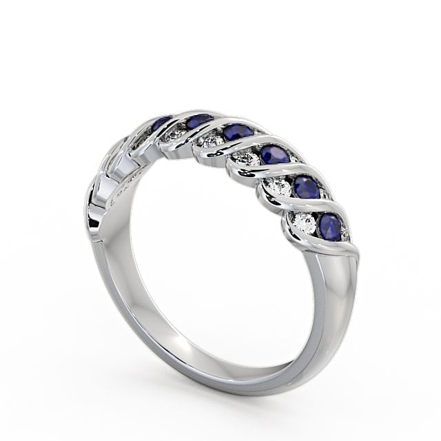 Half Eternity Blue Sapphire and Diamond 0.56ct Ring 9K White Gold - Reneta
