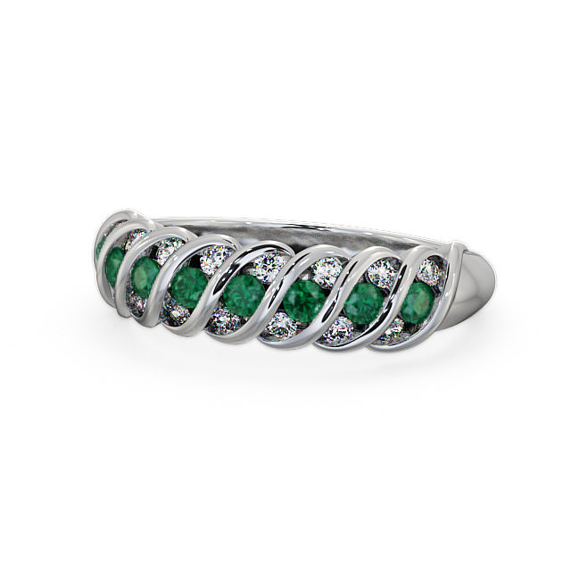 Half Eternity Emerald and Diamond 0.47ct Ring 18K White Gold - Reneta GEM13_WG_EM_FLAT
