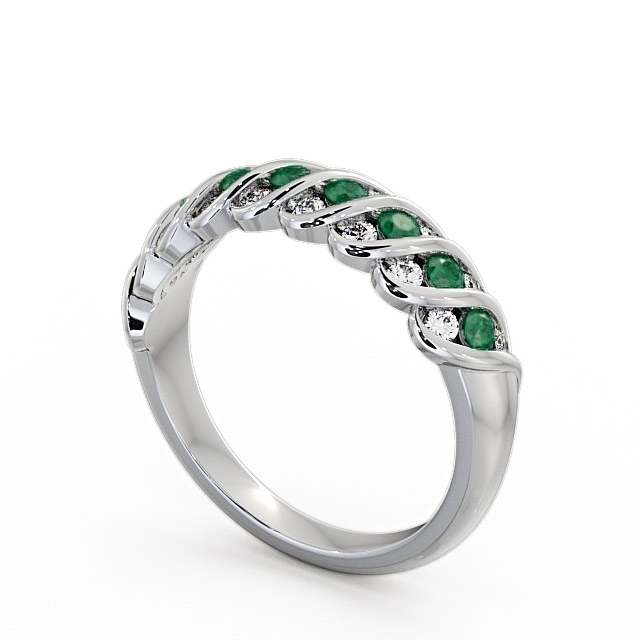 Half Eternity Emerald and Diamond 0.47ct Ring 9K White Gold - Reneta GEM13_WG_EM_SIDE