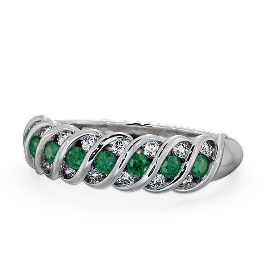  Half Eternity Emerald and Diamond 0.47ct Ring 18K White Gold - Reneta GEM13_WG_EM_THUMB2 
