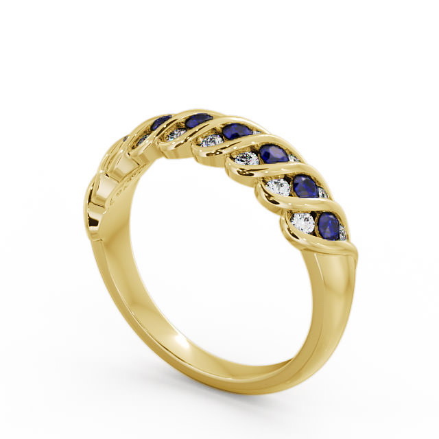 Half Eternity Blue Sapphire and Diamond 0.56ct Ring 18K Yellow Gold - Reneta GEM13_YG_BS_SIDE