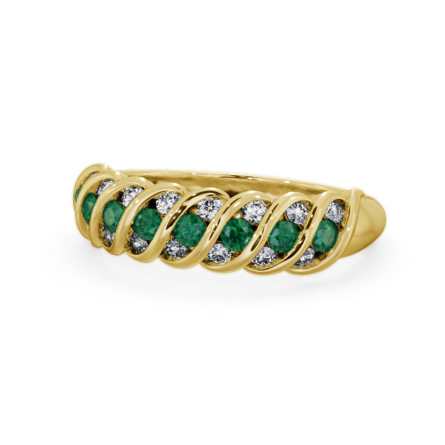 Half Eternity Emerald and Diamond 0.47ct Ring 9K Yellow Gold - Reneta GEM13_YG_EM_FLAT