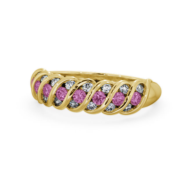 Half Eternity Pink Sapphire and Diamond 0.56ct Ring 9K Yellow Gold - Reneta GEM13_YG_PS_FLAT