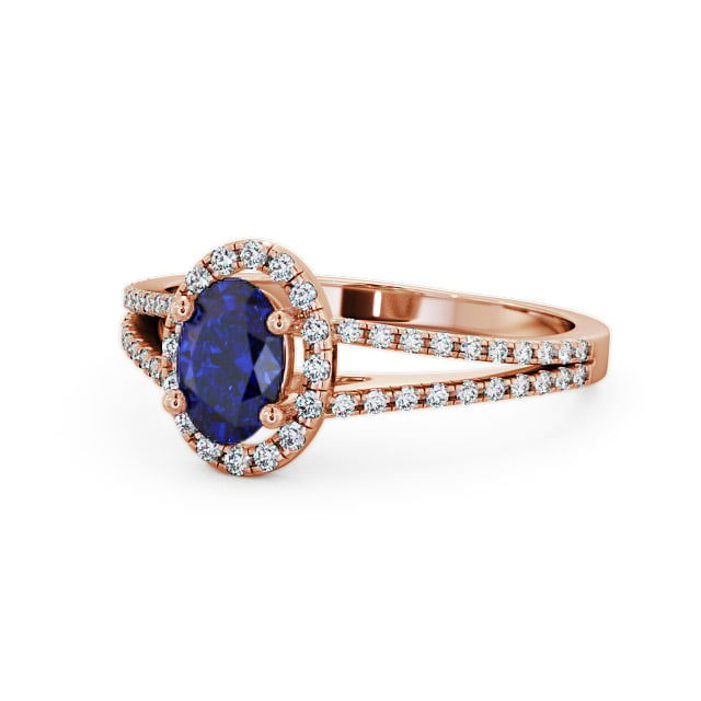 Halo Blue Sapphire and Diamond 0.86ct Ring 9K Rose Gold - Tristan GEM14_RG_BS_FLAT