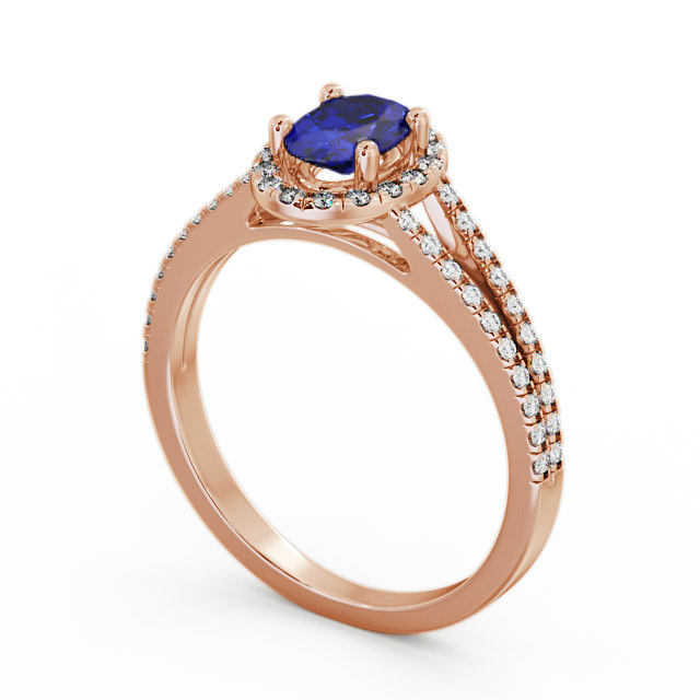 Halo Blue Sapphire and Diamond 0.86ct Ring 18K Rose Gold - Tristan GEM14_RG_BS_SIDE