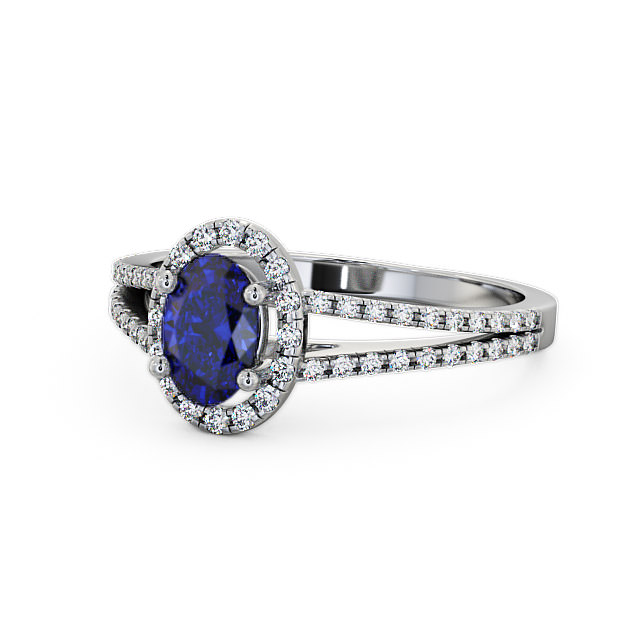 Halo Blue Sapphire and Diamond 0.86ct Ring 18K White Gold - Tristan GEM14_WG_BS_FLAT