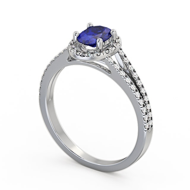 Halo Blue Sapphire and Diamond 0.86ct Ring 18K White Gold - Tristan GEM14_WG_BS_SIDE