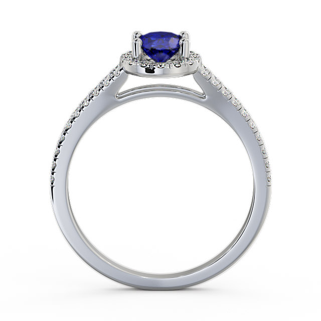 Halo Blue Sapphire and Diamond 0.86ct Ring 18K White Gold - Tristan GEM14_WG_BS_UP