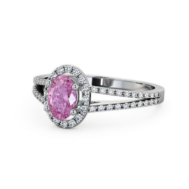 Halo Pink Sapphire and Diamond 0.86ct Ring 18K White Gold - Tristan GEM14_WG_PS_FLAT