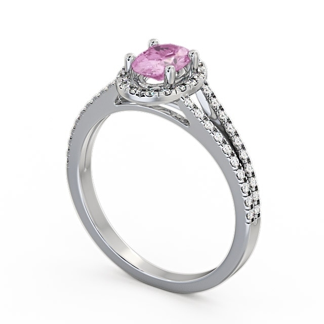 Halo Pink Sapphire and Diamond 0.86ct Ring 18K White Gold - Tristan GEM14_WG_PS_SIDE