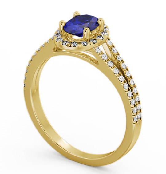 Halo Blue Sapphire and Diamond 0.86ct Ring 18K Yellow Gold GEM14_YG_BS_THUMB1