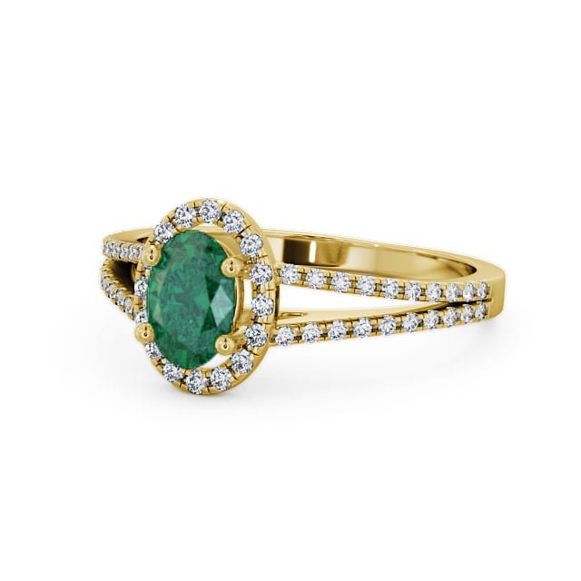 Halo Emerald and Diamond 0.78ct Ring 18K Yellow Gold - Tristan GEM14_YG_EM_FLAT