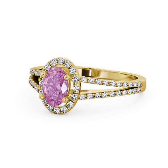 Halo Pink Sapphire and Diamond 0.86ct Ring 9K Yellow Gold - Tristan GEM14_YG_PS_FLAT