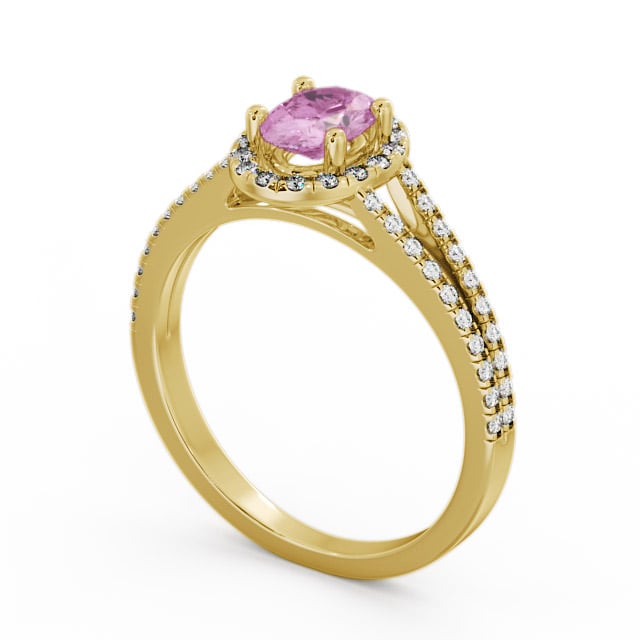 Halo Pink Sapphire and Diamond 0.86ct Ring 18K Yellow Gold - Tristan GEM14_YG_PS_SIDE