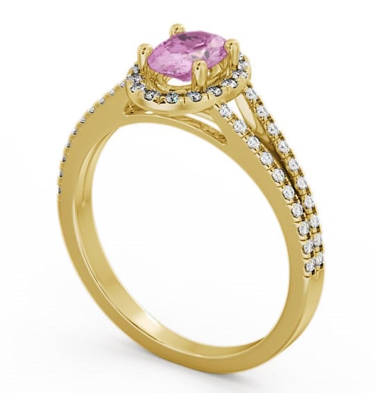 Halo Pink Sapphire and Diamond 0.86ct Ring 18K Yellow Gold - Tristan GEM14_YG_PS_THUMB1