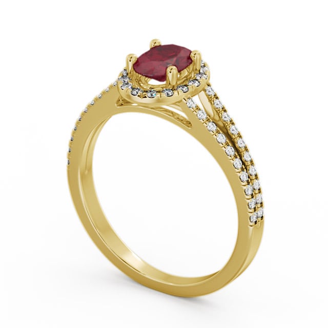 Halo Ruby and Diamond 0.86ct Ring 18K Yellow Gold - Tristan