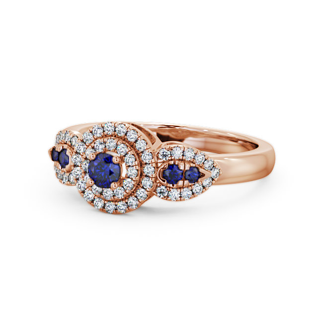Cluster Blue Sapphire and Diamond 0.50ct Ring 18K Rose Gold - Camila GEM15_RG_BS_FLAT