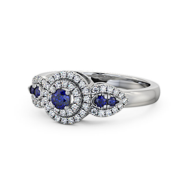 Cluster Blue Sapphire and Diamond 0.50ct Ring 9K White Gold - Camila GEM15_WG_BS_FLAT