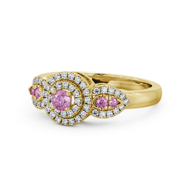 Cluster Pink Sapphire and Diamond 0.50ct Ring 18K Yellow Gold - Camila GEM15_YG_PS_FLAT